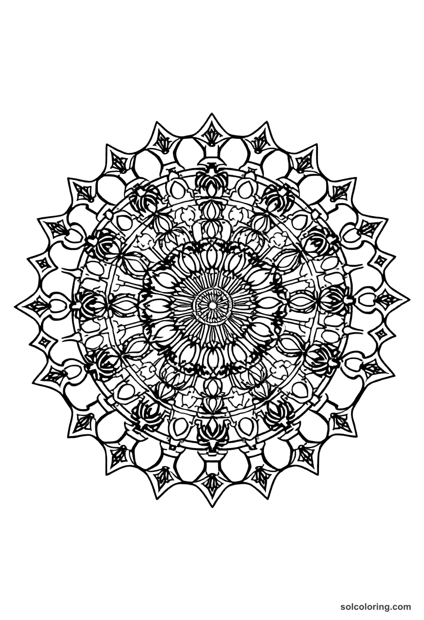 Mandala American Civil War Battlefield Camp coloring page, free printable mandala style