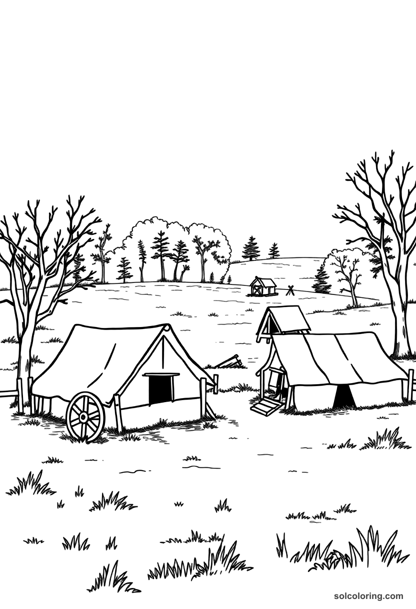 Simple American Civil War Battlefield Camp coloring page, free printable simple style