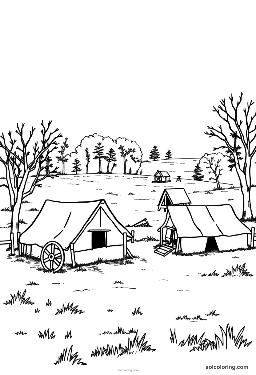 Simple American Civil War Battlefield Camp simple coloring page for kids