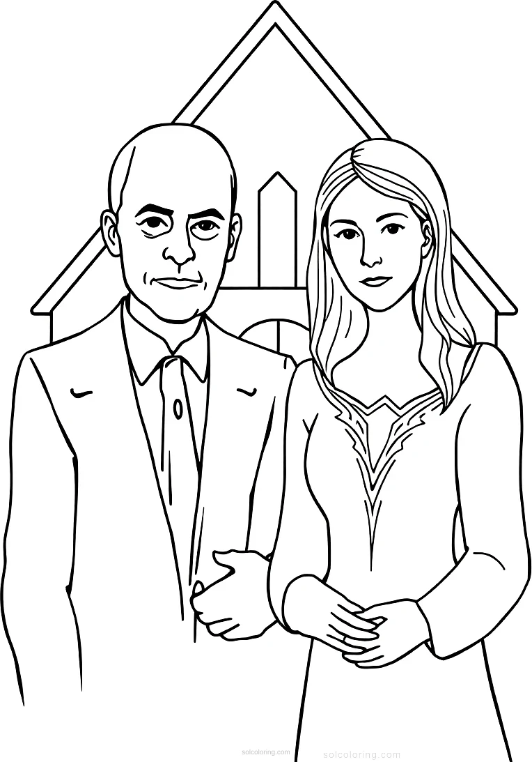 American Gothic Painting coloring page for kids