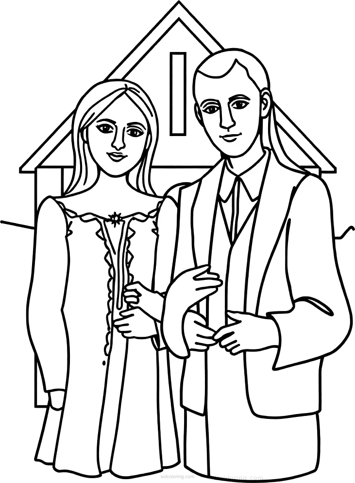 American Gothic Painting coloring page for kids