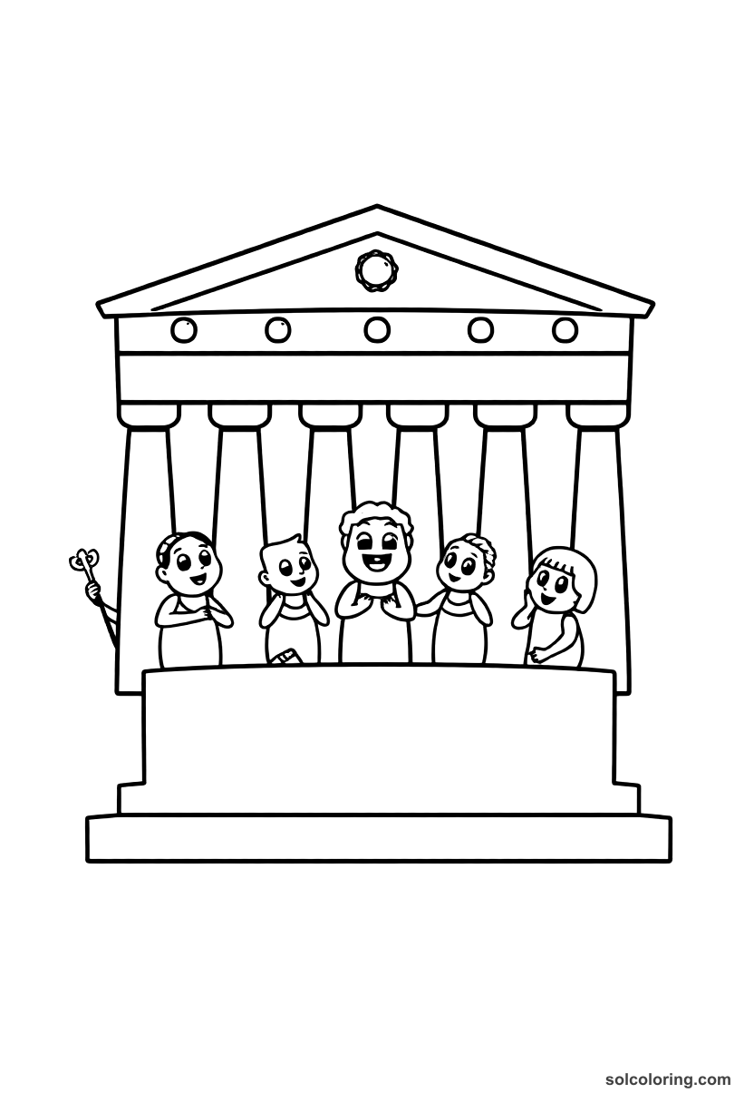 Cute Cartoon Ancient Athenian Democracy Assembly coloring page, free printable cute cartoon style