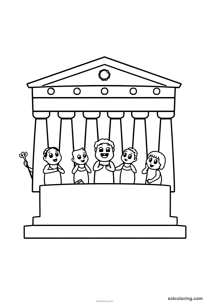 Cute Cartoon Ancient Athenian Democracy Assembly cute cartoon coloring page for kids