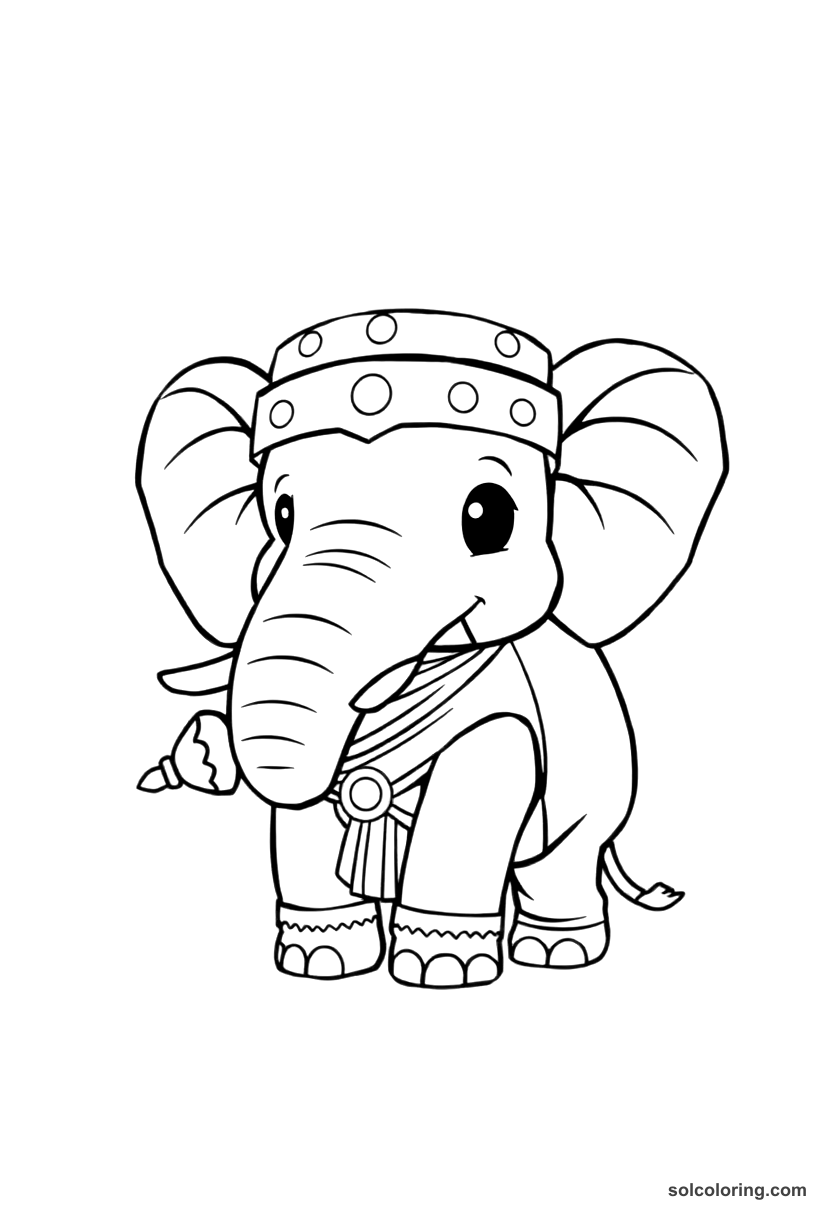 Chibi Ancient Carthaginian War Elephant Training coloring page, free printable chibi style