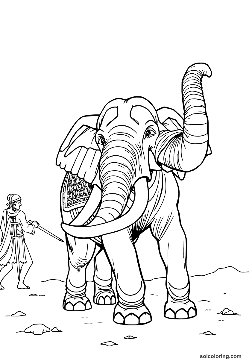 Ancient Carthaginian War Elephant Training coloring page, free printable detailed style