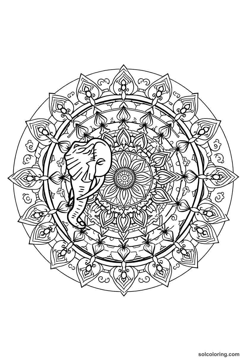 Mandala Ancient Carthaginian War Elephant Training coloring page, free printable mandala style