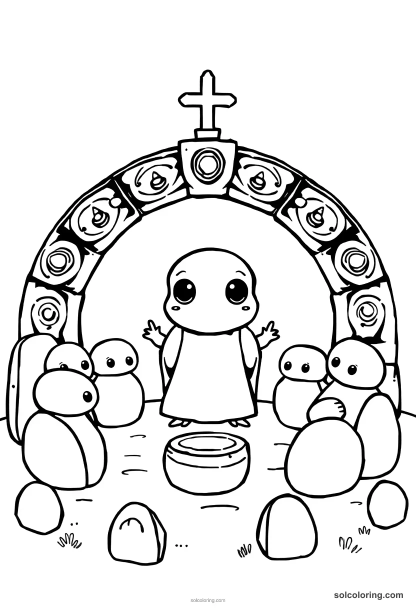 Cute Cartoon Ancient Celtic Druid Stone Circle Ceremony cute cartoon coloring page for kids