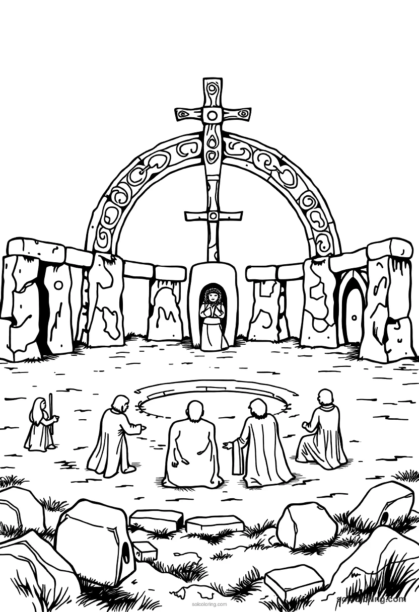 Ancient Celtic Druid Stone Circle Ceremony coloring pages