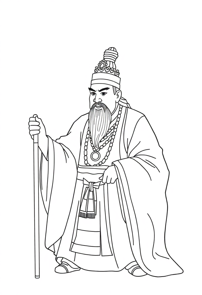 Ancient Chinese Emperor coloring page, free printable standard style for kids and adults