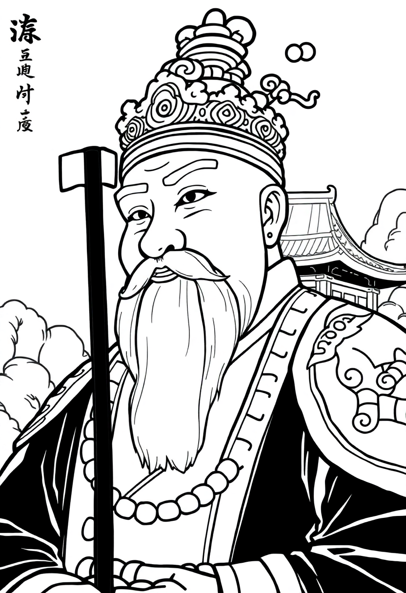 Ancient Chinese Emperor coloring page, free printable