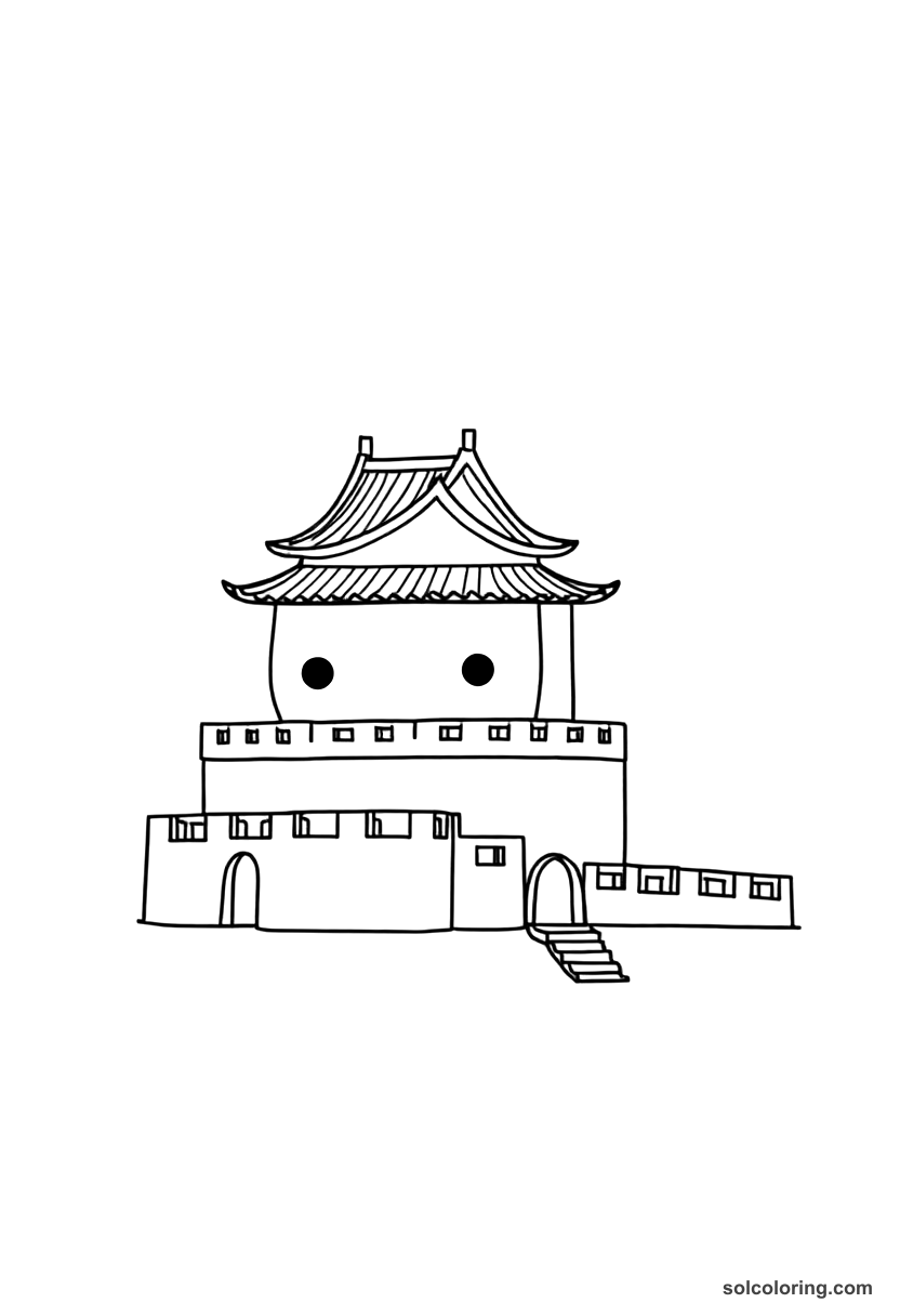 Chibi Ancient Chinese Great Wall Construction coloring page, free printable chibi style