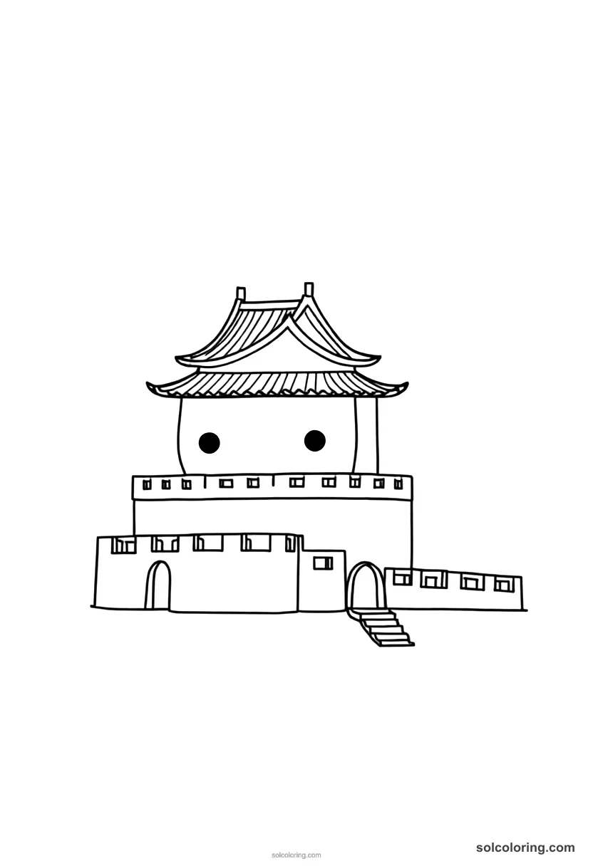 Chibi Ancient Chinese Great Wall Construction chibi coloring page for kids