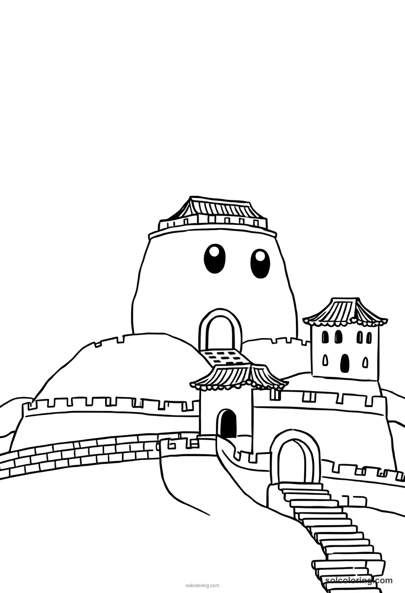 Cute Cartoon Ancient Chinese Great Wall Construction cute cartoon coloring page for kids