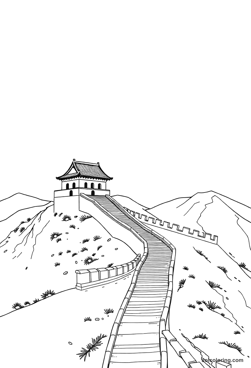 Ancient Chinese Great Wall Construction coloring pages