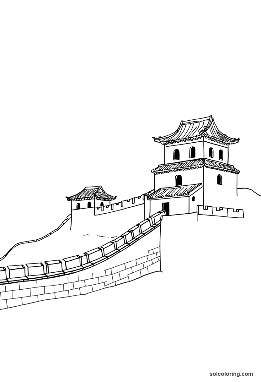 Simple Ancient Chinese Great Wall Construction coloring page, free printable simple style