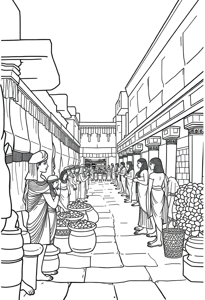 Ancient Egyptian Market Scene coloring page, free printable