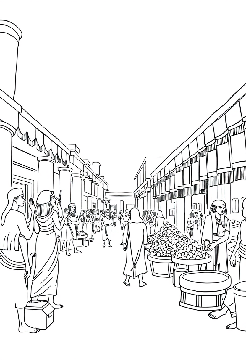Ancient Egyptian Market Scene coloring page, free printable