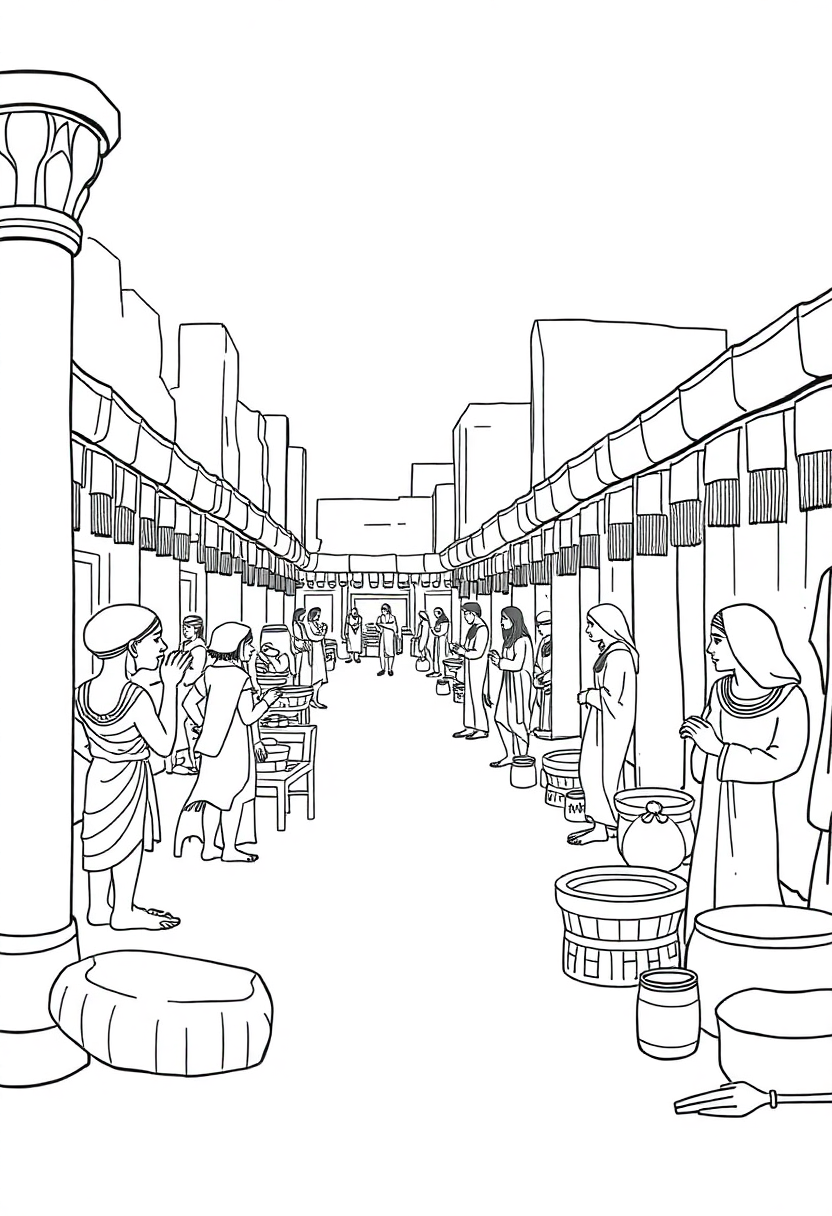 Ancient Egyptian Market Scene coloring page, free printable