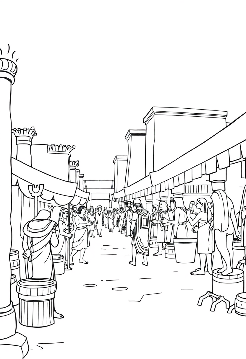 Ancient Egyptian Market Scene coloring pages