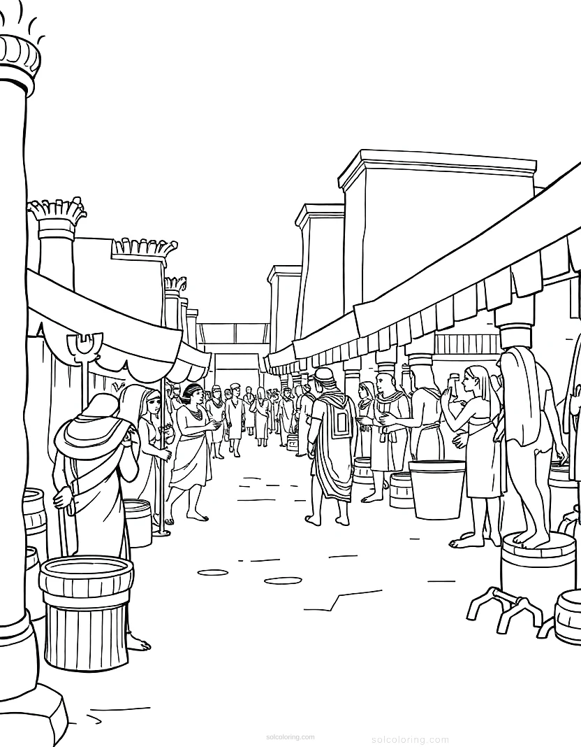 Ancient Egyptian Market Scene coloring pages