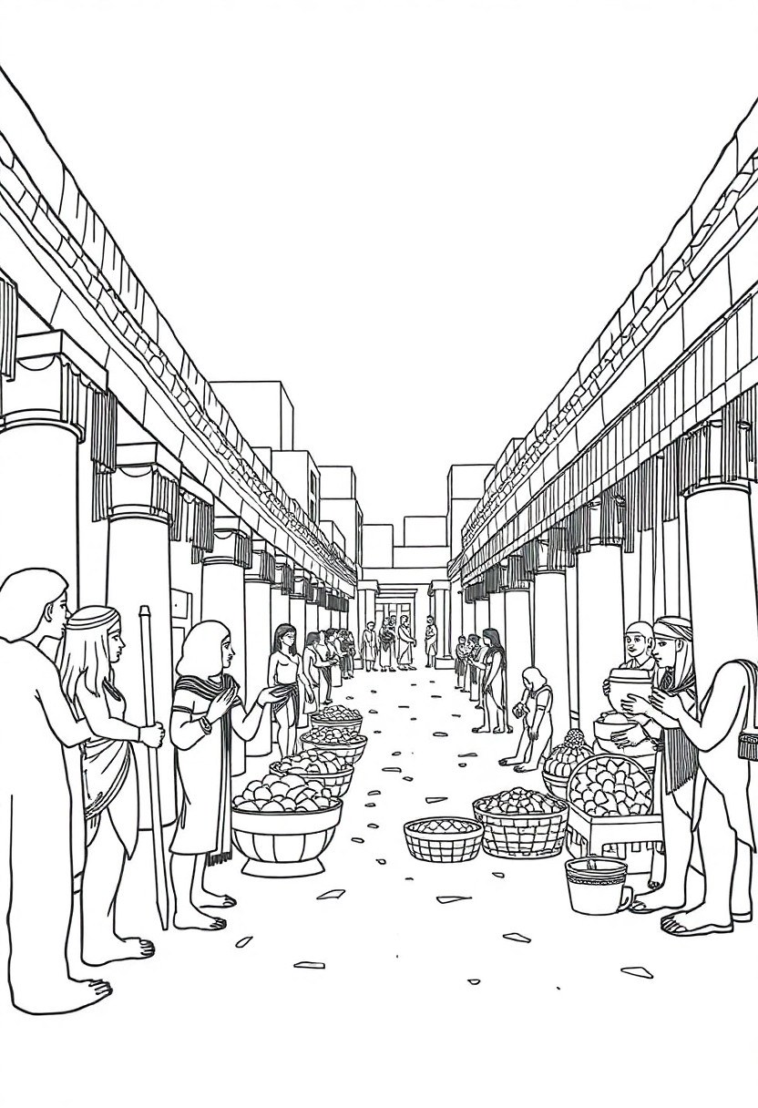 Ancient Egyptian Market Scene coloring page, free printable