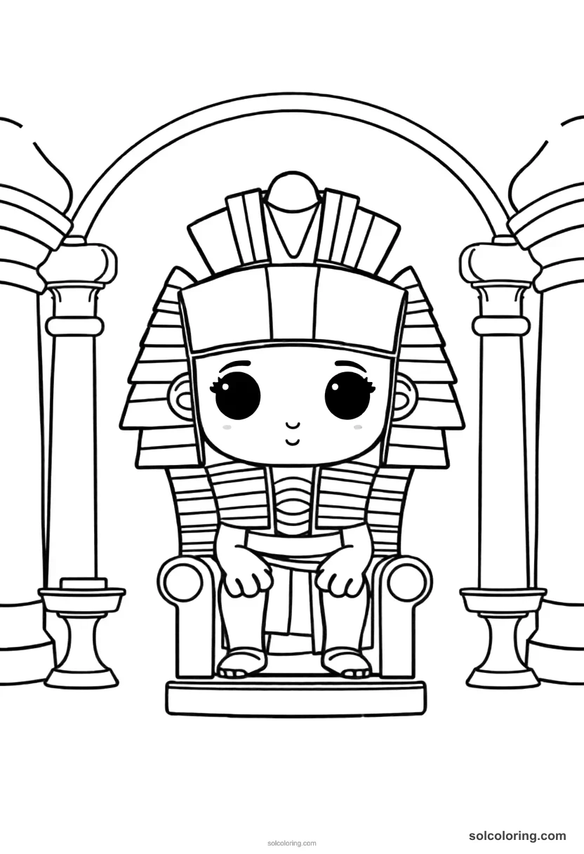 Chibi Ancient Egyptian Pharaoh's Throne Room chibi coloring page for kids