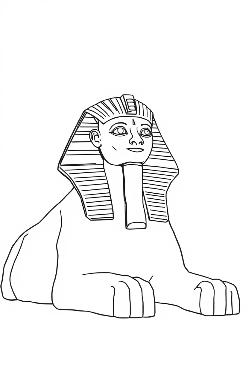 Ancient Egyptian Sphinx coloring page with mandala patterns and hieroglyphic decorations, featuring bold outlines