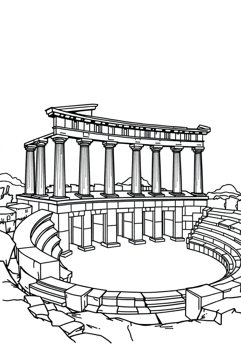 Ancient Greek Amphitheater coloring page, free printable