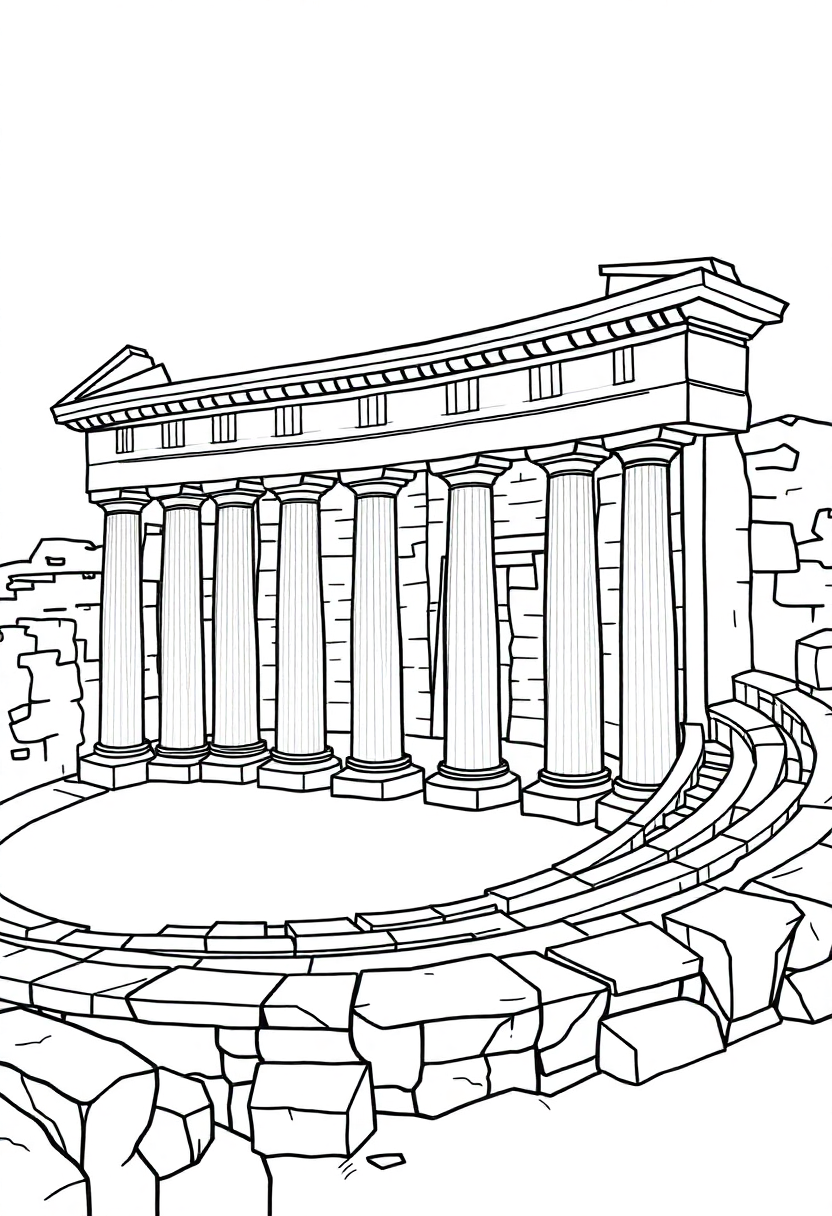 Ancient Greek Amphitheater coloring page, free printable