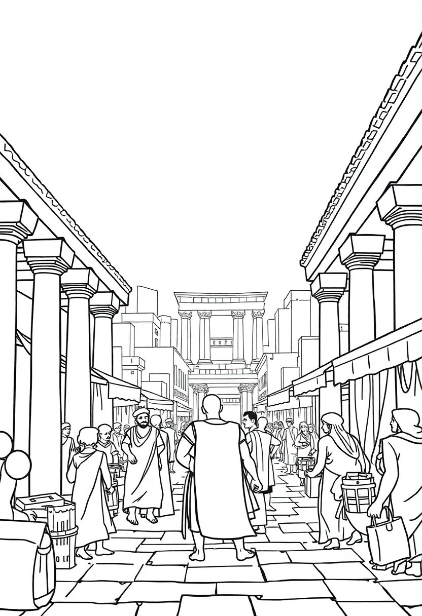 Ancient Greek Marketplace Agora coloring page, free printable