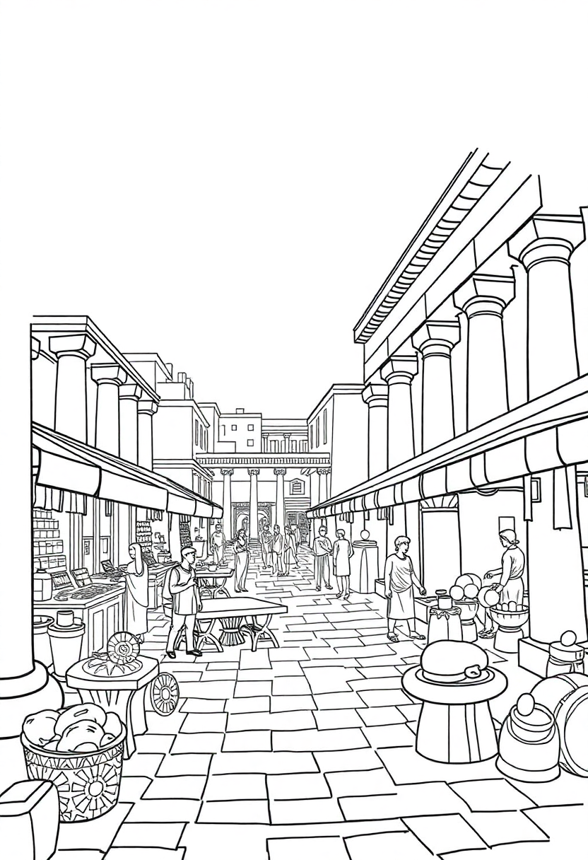 Ancient Greek Marketplace Agora coloring page, free printable