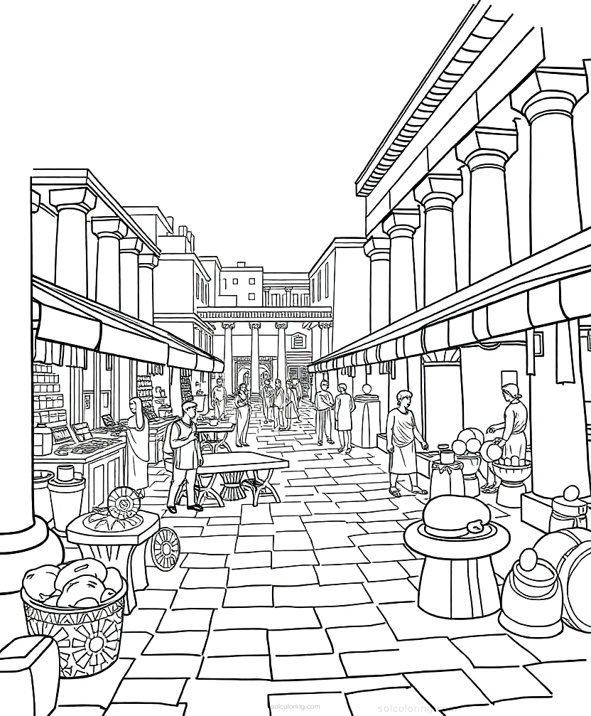 Ancient Greek Marketplace Agora coloring page for kids