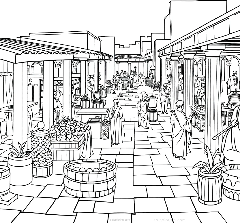 Ancient Greek Marketplace Agora coloring pages
