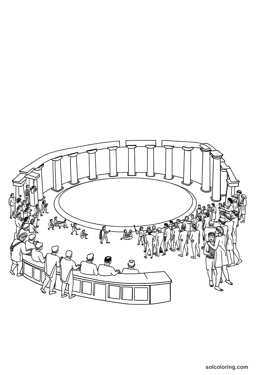 Ancient Greek Olympic Games coloring page, free printable detailed style