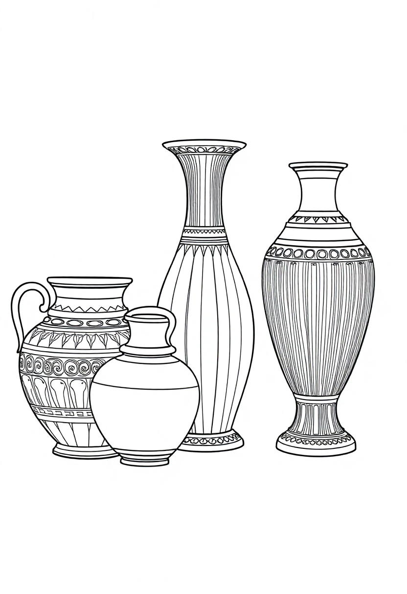 Ancient Greek Pottery and Vases coloring page, free printable
