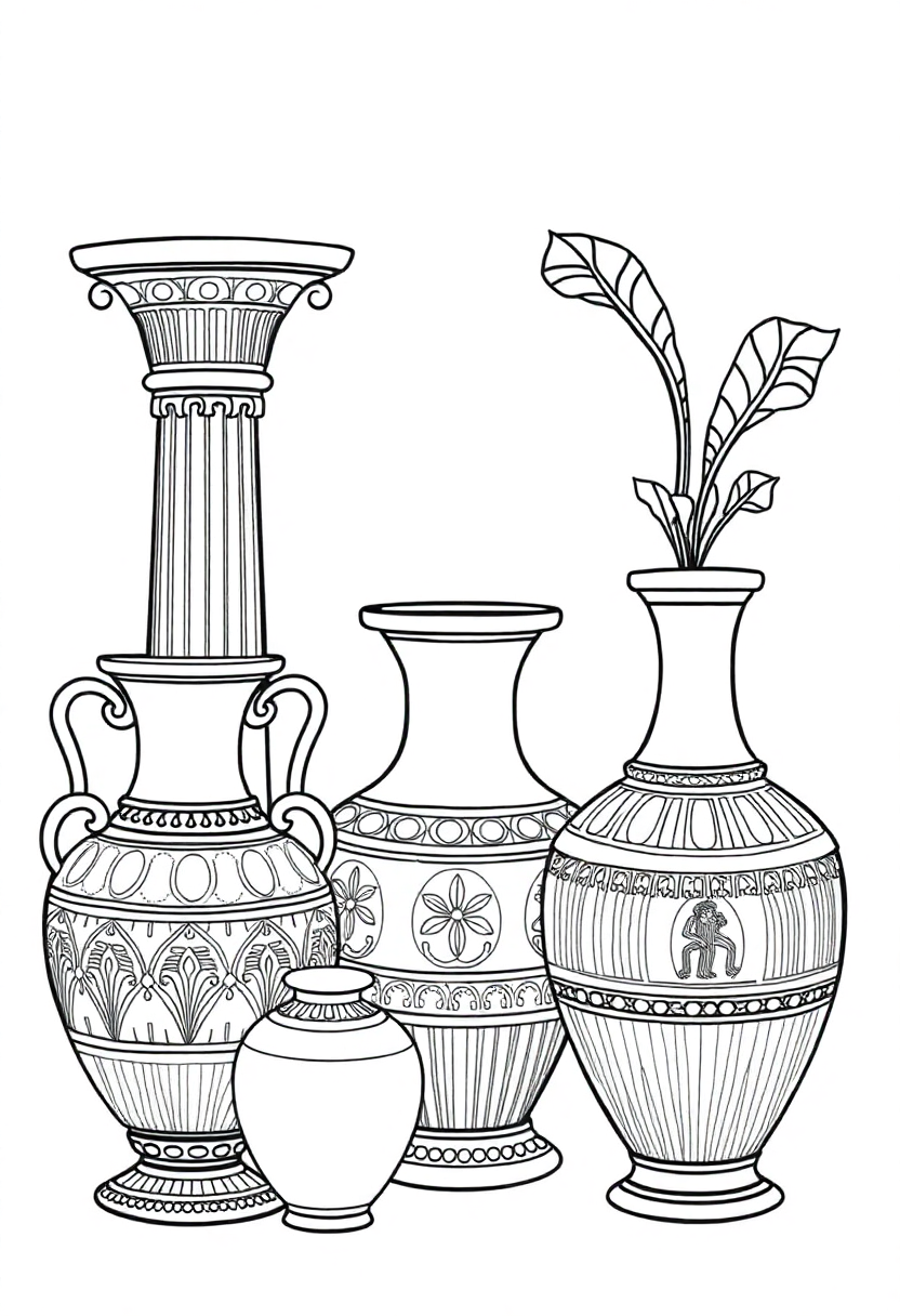 Ancient Greek Pottery and Vases coloring page, free printable