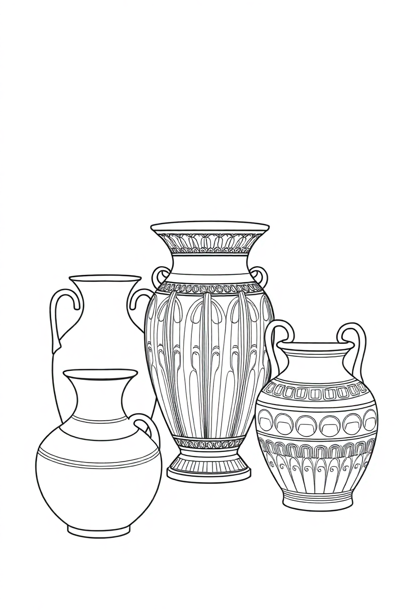 Ancient Greek Pottery and Vases coloring page, free printable