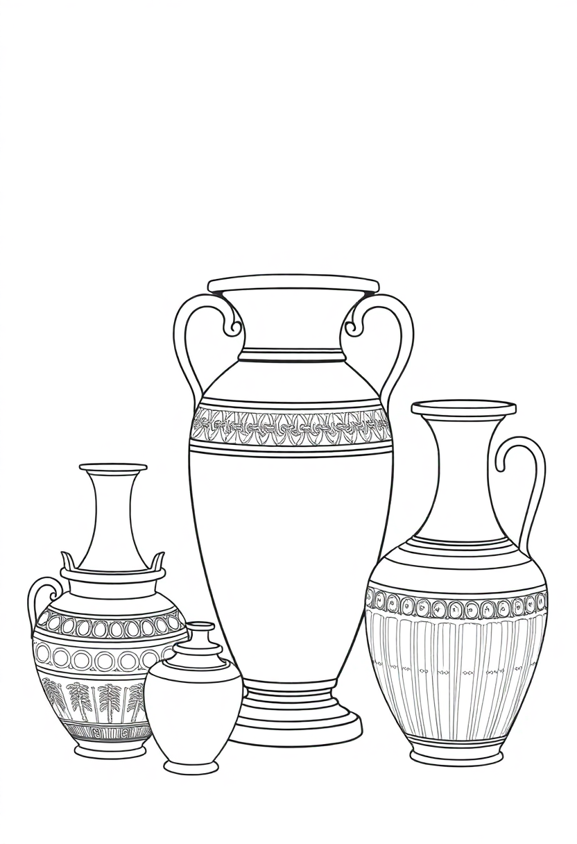 Ancient Greek Pottery and Vases coloring page, free printable