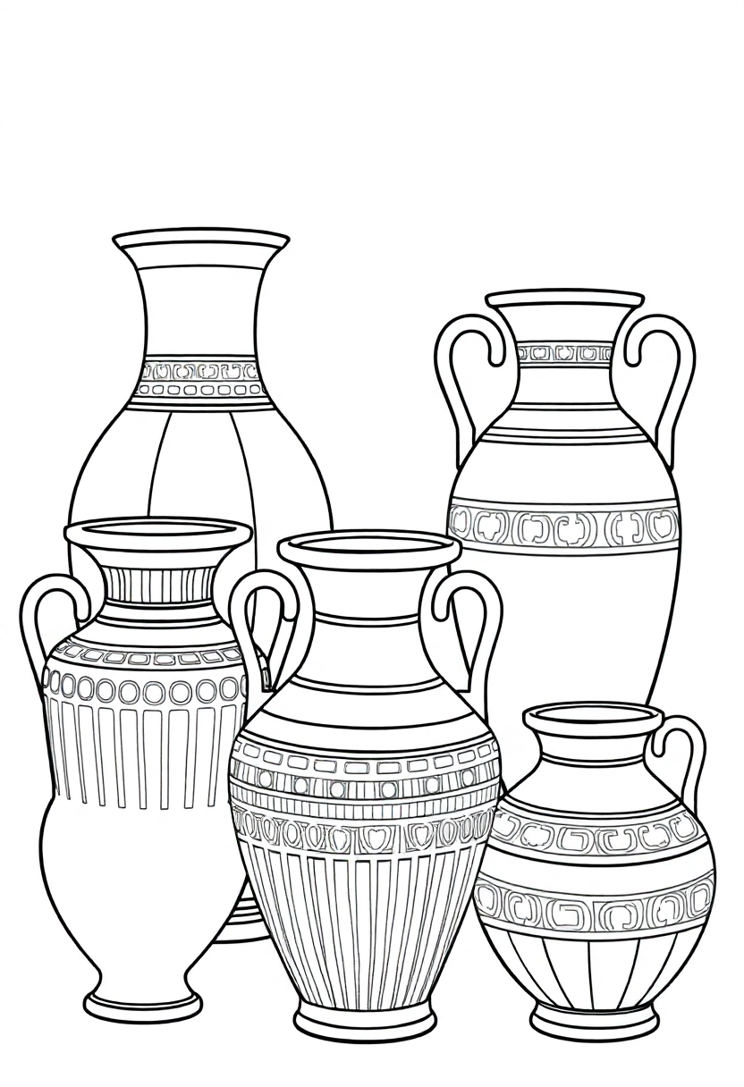 Ancient Greek Pottery and Vases coloring page, free printable