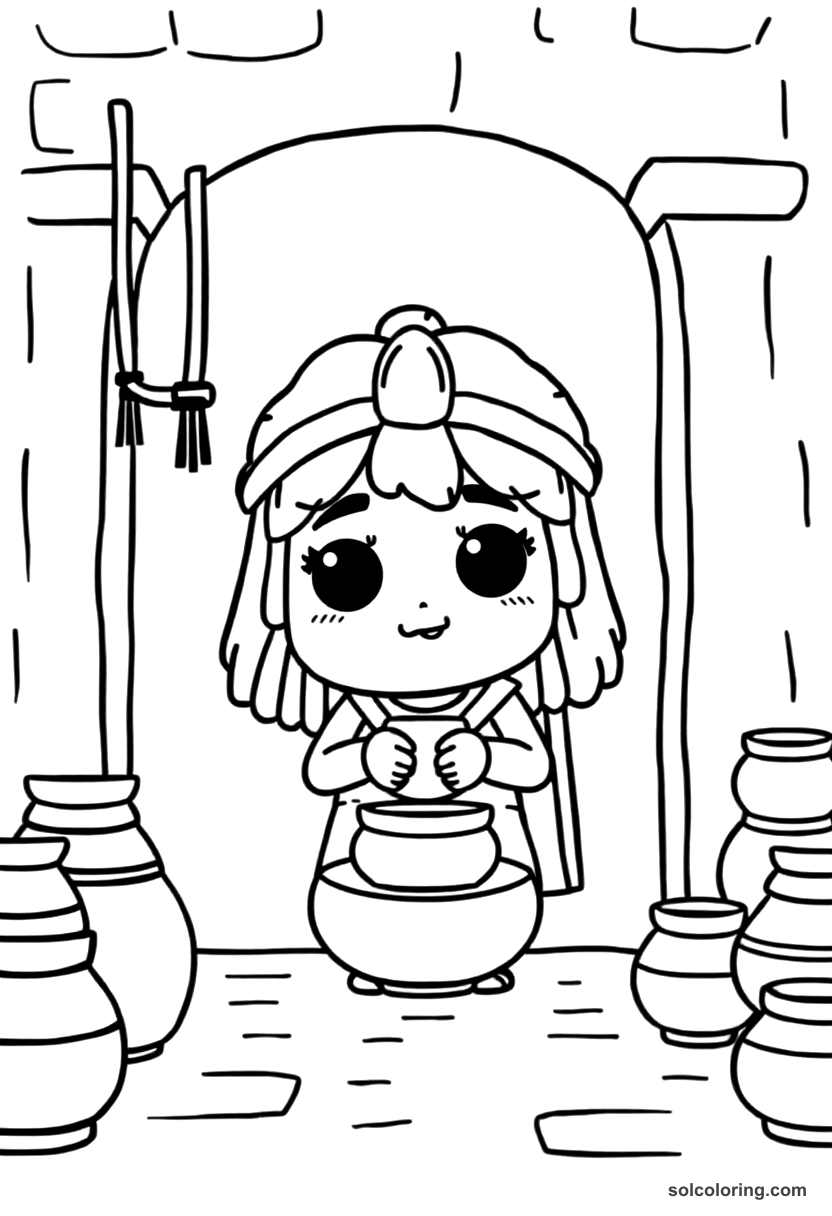 Chibi Ancient Greek Pottery Workshop coloring page, free printable chibi style