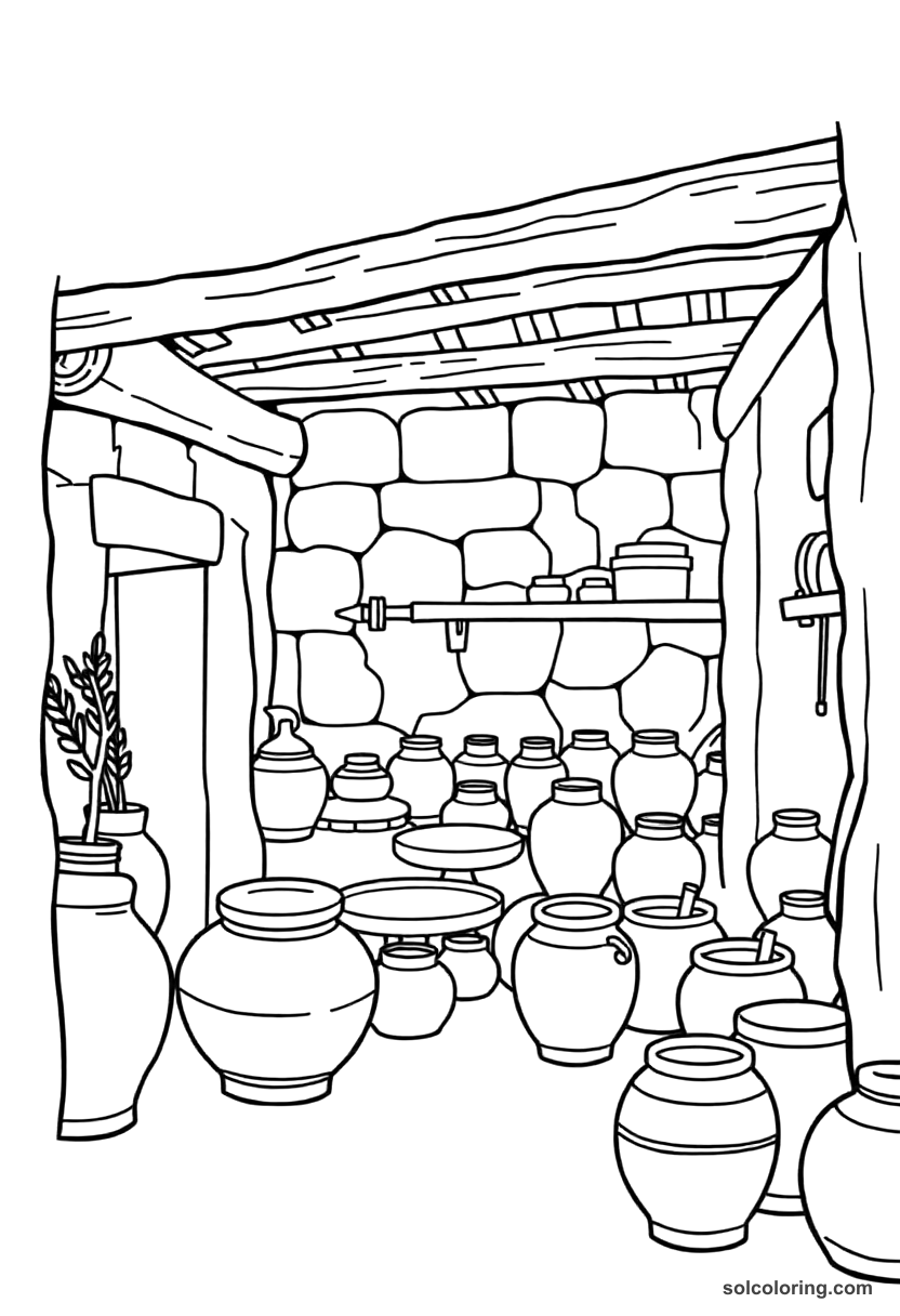Simple Ancient Greek Pottery Workshop coloring page, free printable simple style