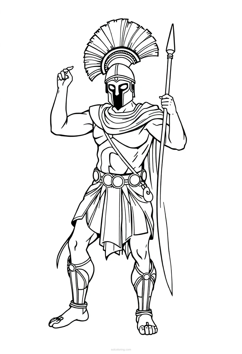 Ancient Greek Spartan Warrior coloring page for kids