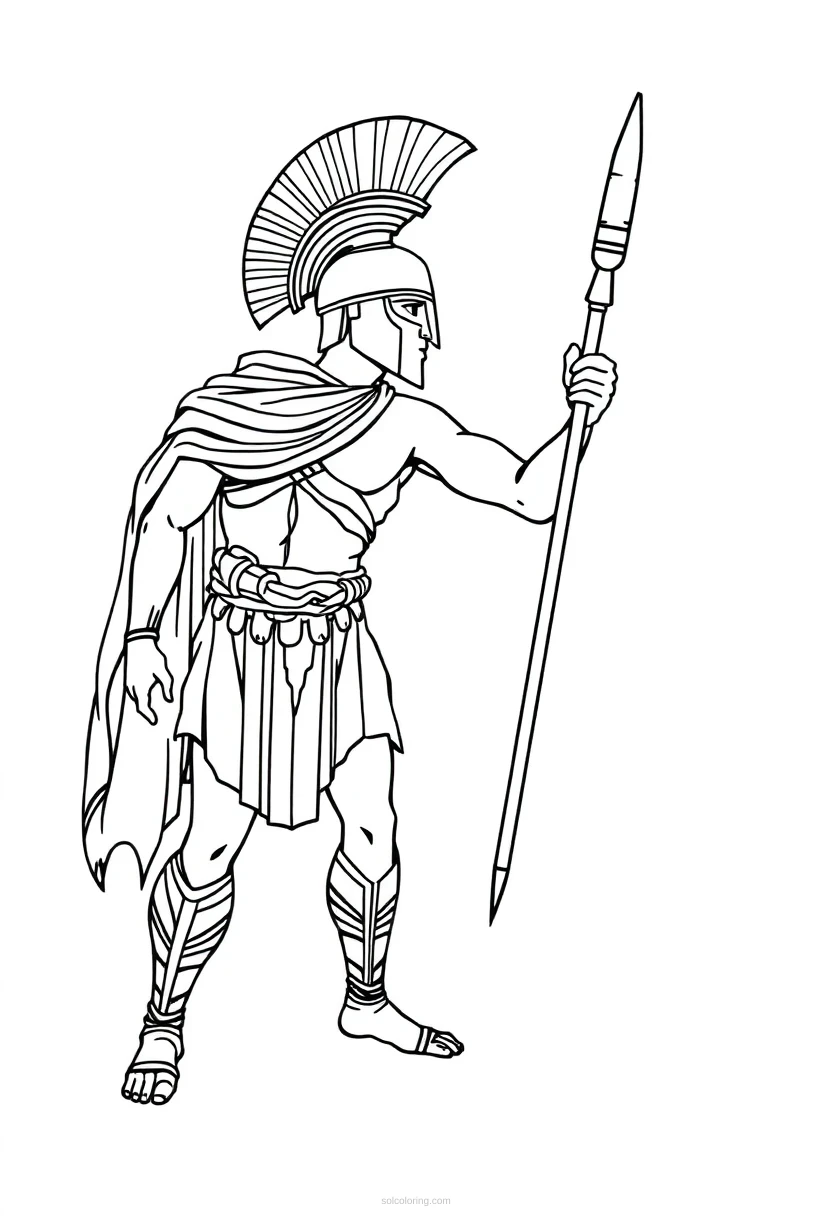 Ancient Greek Spartan Warrior coloring page for kids