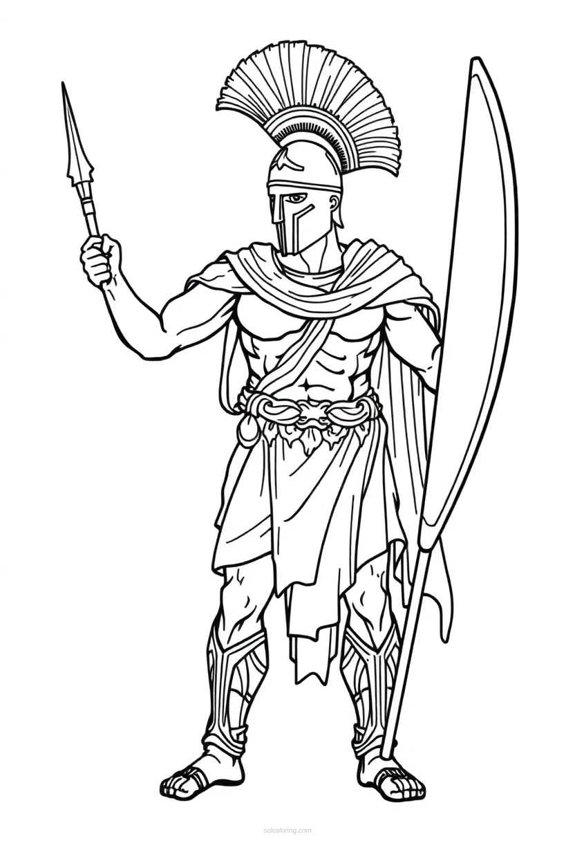 Ancient Greek Spartan Warrior coloring page for kids