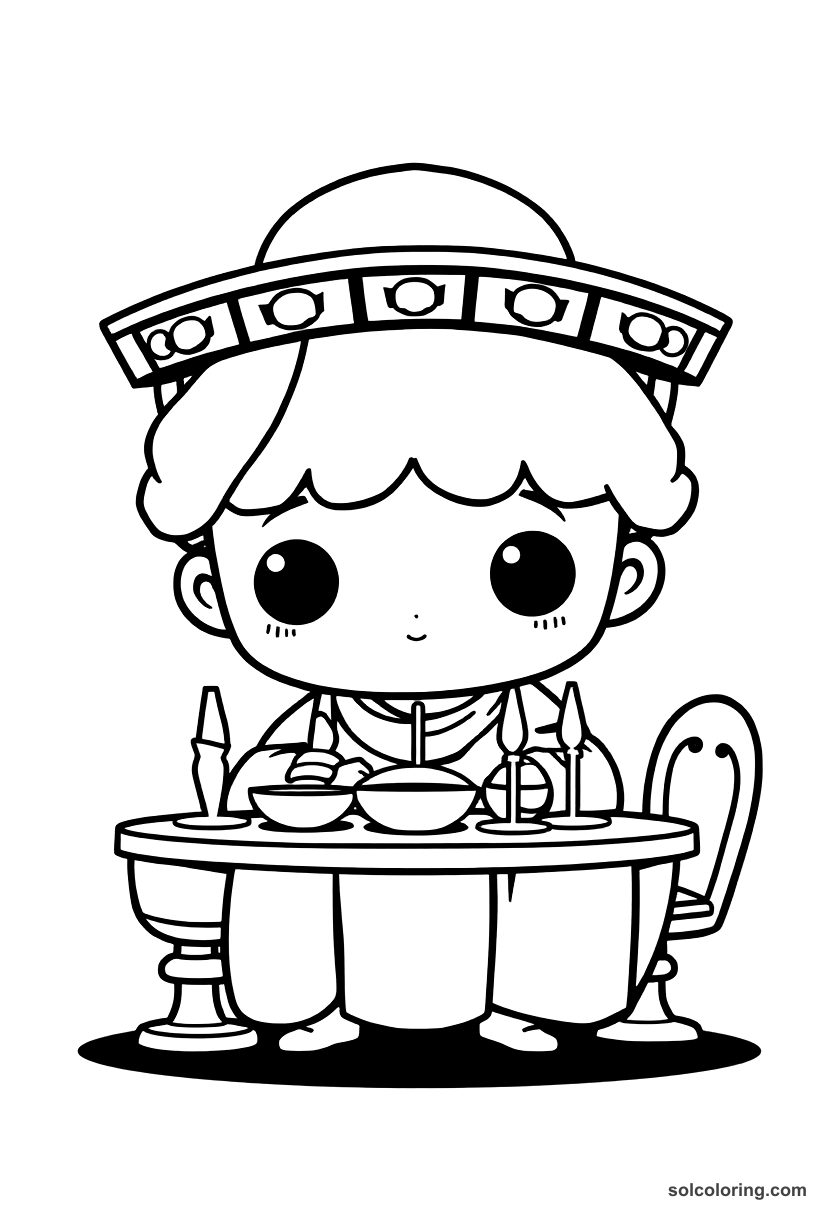 Chibi Ancient Greek Symposium Banquet coloring page, free printable chibi style