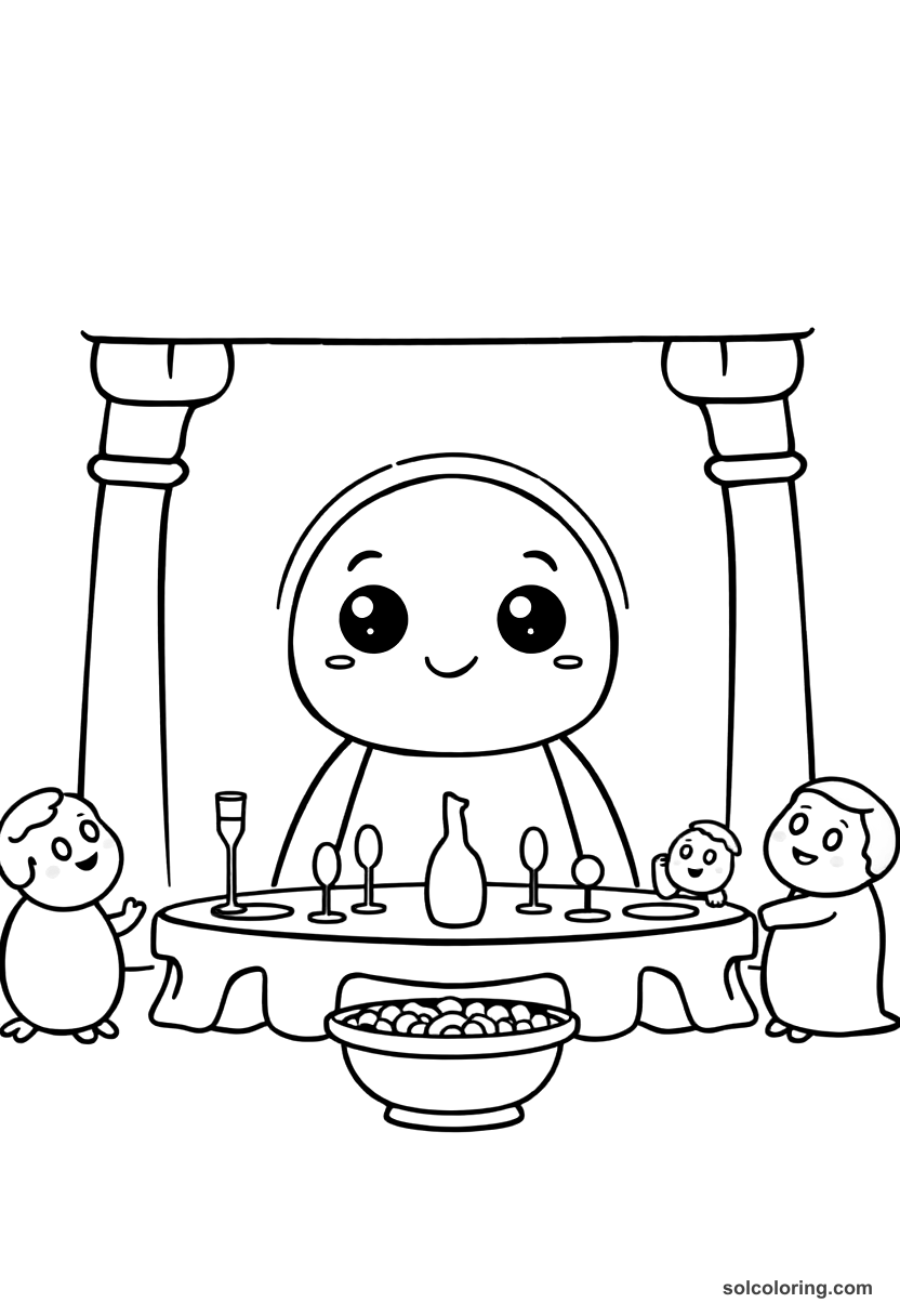 Cute Cartoon Ancient Greek Symposium Banquet coloring page, free printable cute cartoon style