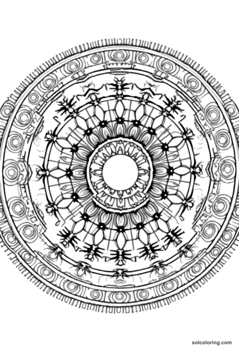 Mandala Ancient Greek Symposium Banquet coloring page, free printable mandala style