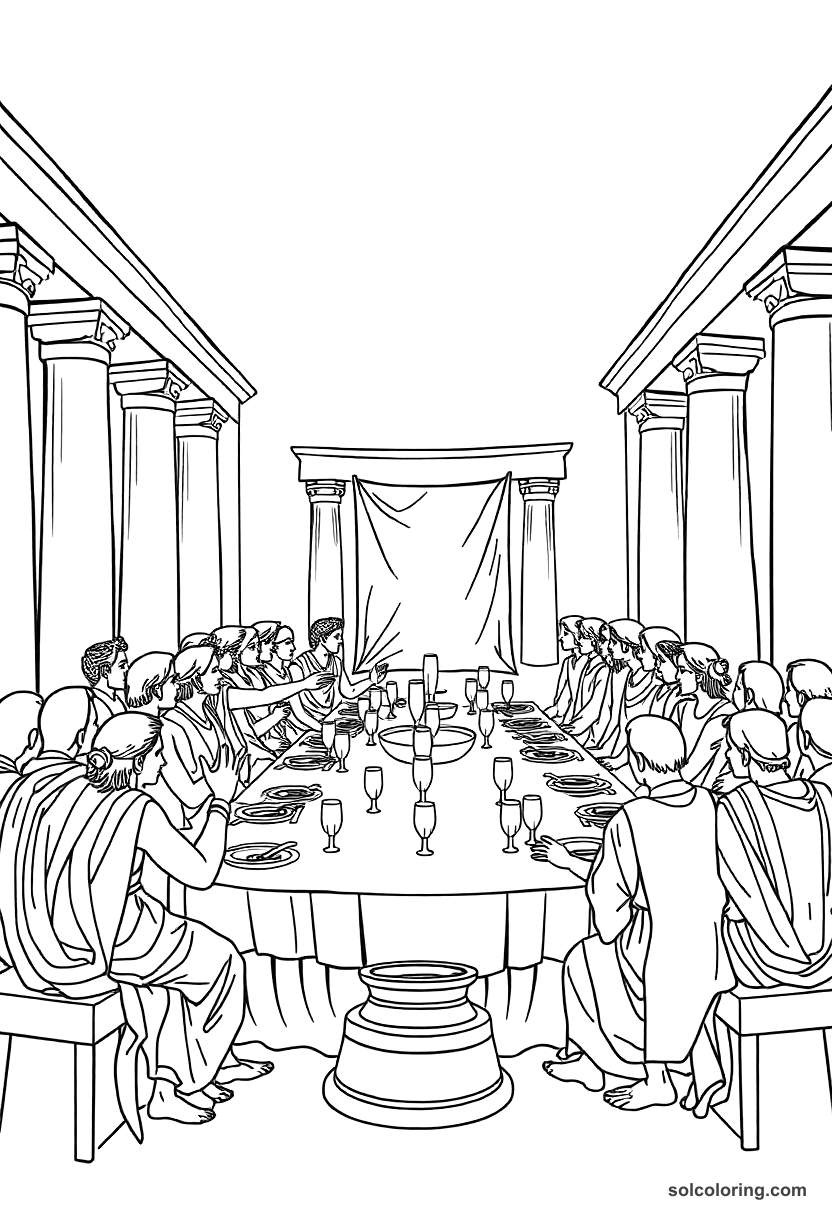 Ancient Greek Symposium Banquet coloring pages