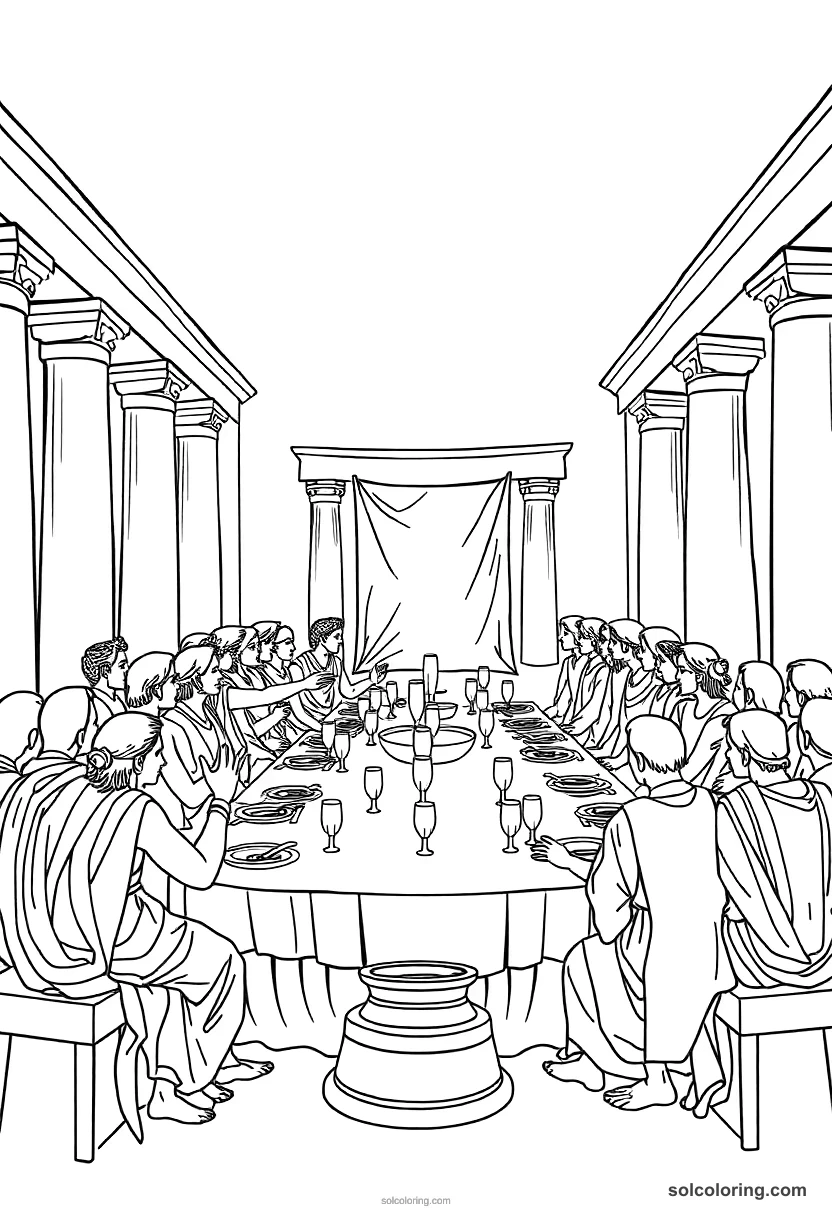 Ancient Greek Symposium Banquet coloring pages