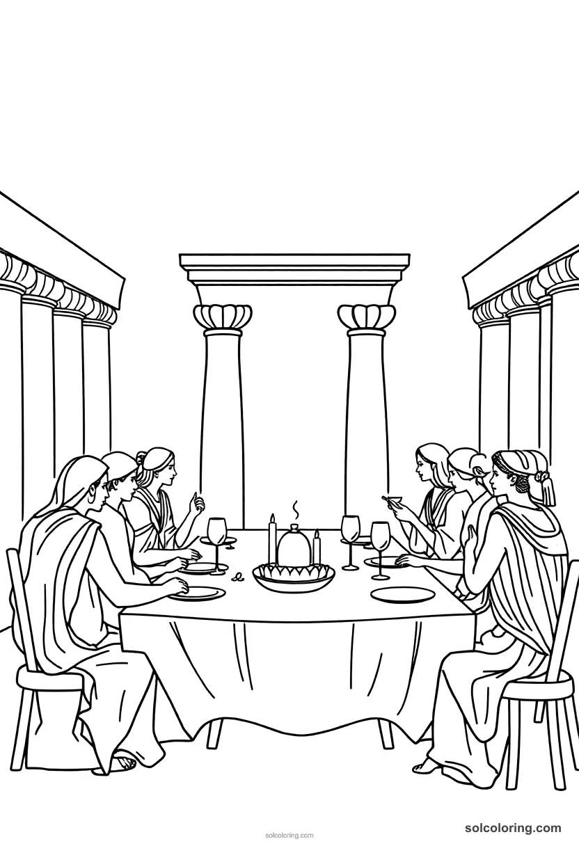 Simple Ancient Greek Symposium Banquet simple coloring page for kids